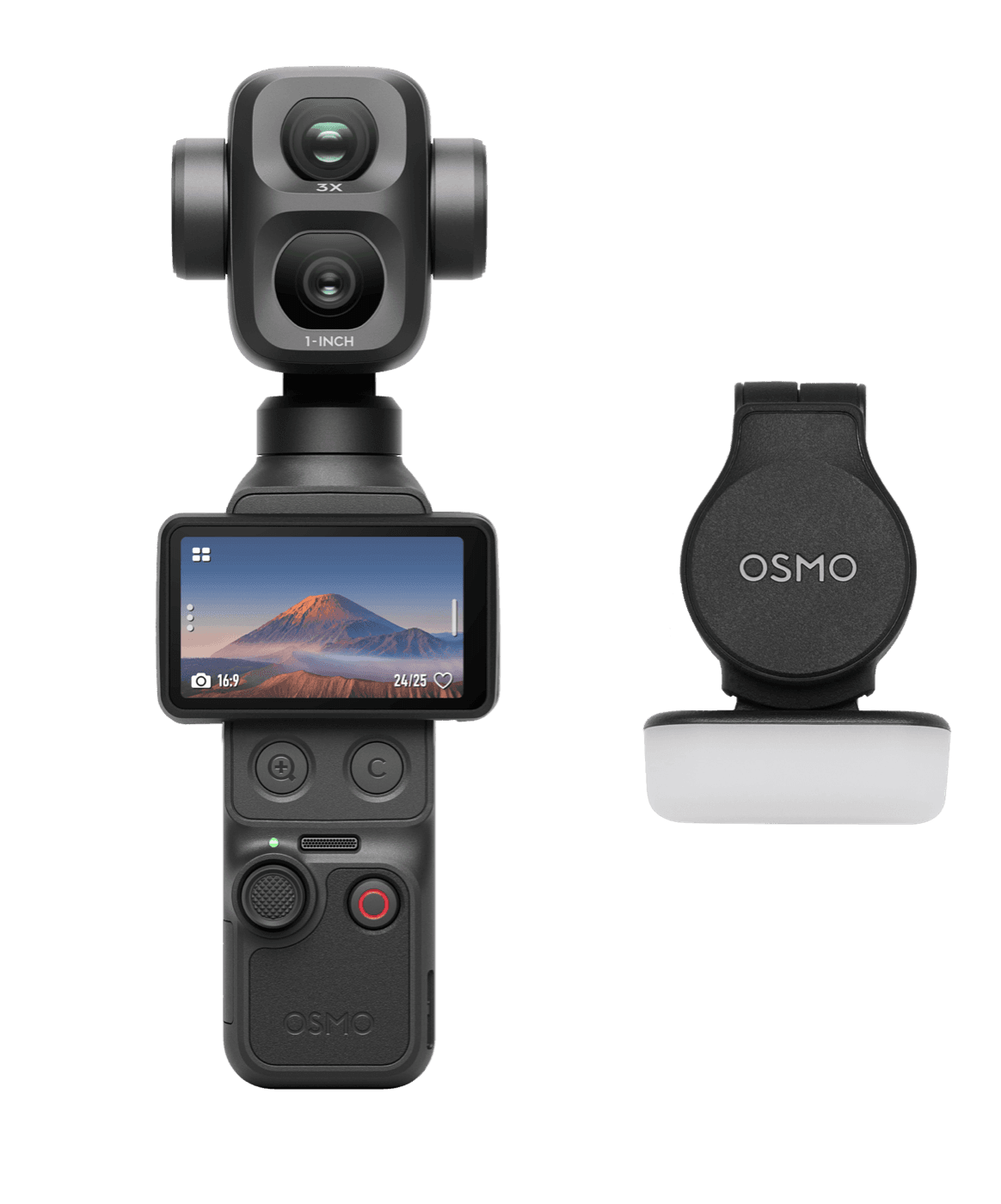 DJI Osmo Pocket 4P dual-camera gimbal with its fill light